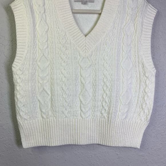LOFT Sweater Vest Cable Knit Oversized V-Neck Whisper White Preppy Academia - Picture 8 of 14